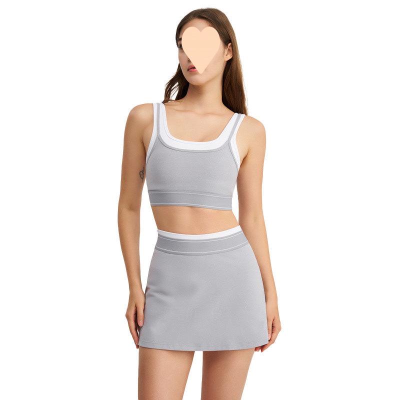 QYZJ Color Block Strappy Sports Bra & Skirt Set