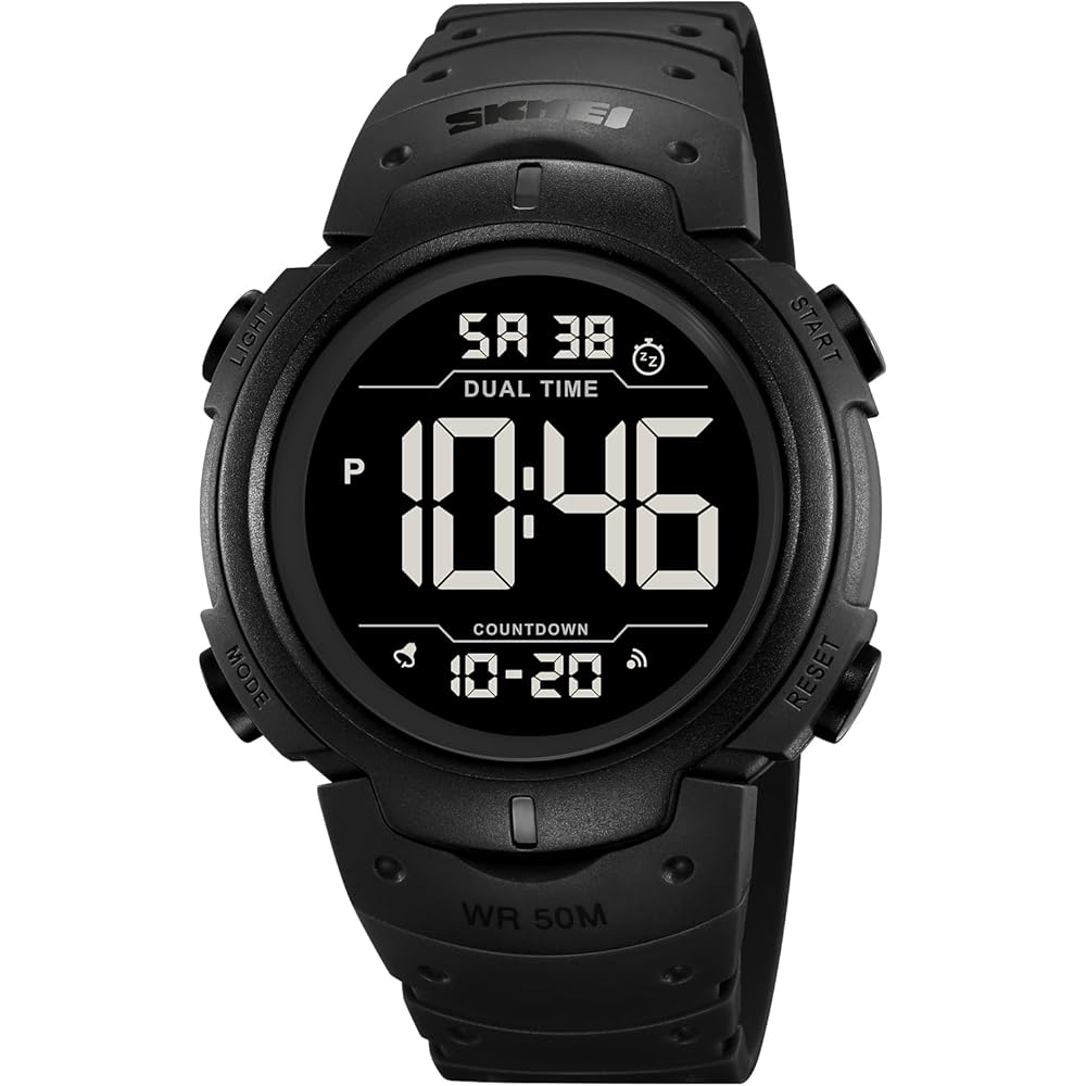 Datirzyx Digital Sports Watch Black Waterproof Men s Stopwatch Timer Alarm Dual Time Display