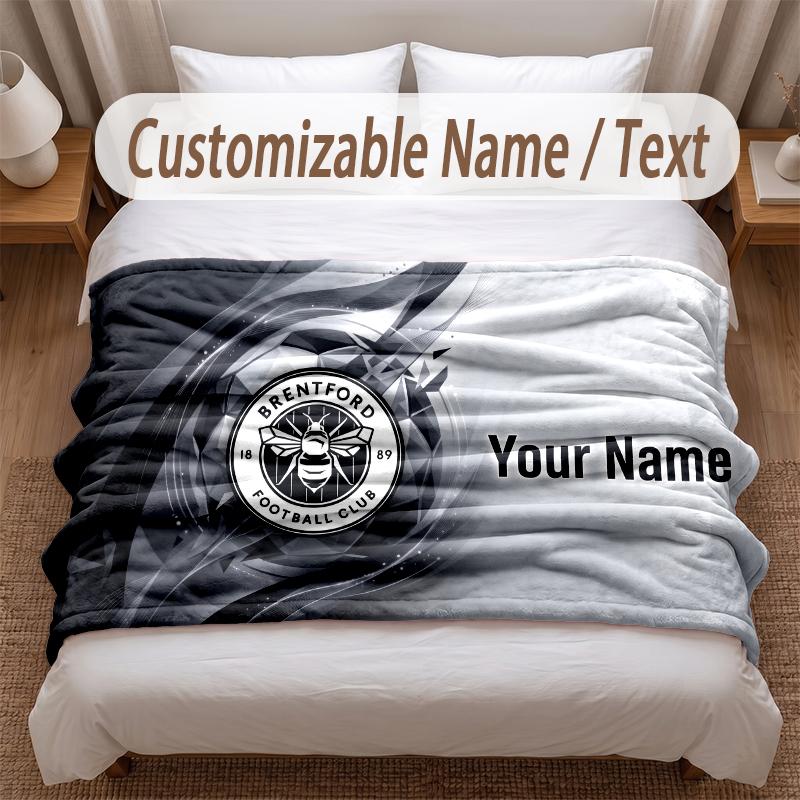Brentford Football Printed Flannel Blanket Custom Name Text Soft Warm Throw For Bedroom Holiday Gift
