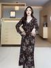 Twilight Rose Women's Retro Floral Ruffle Dress - Autumn/Winter Slim Fit