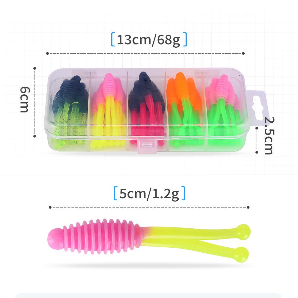 30pcs Soft Fishing Lures 50mm 1.2g Swimbaits Two-Tail Shaped Fishing Baits for Saltwater and Freshwater Bass Crappie Walleye