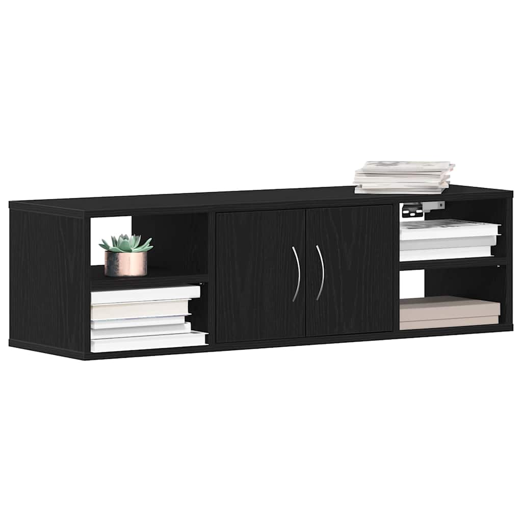 Wall Mounted Shelf In Black Oak Effect 102 X 30 X 29 Cm Engineered Wood