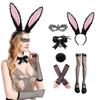Hasenohren Stirnband Kragen Fliege Manschetten Hasen Schwanz für Halloween Cosplay Party Osterhasen Kostüm Set für Damen