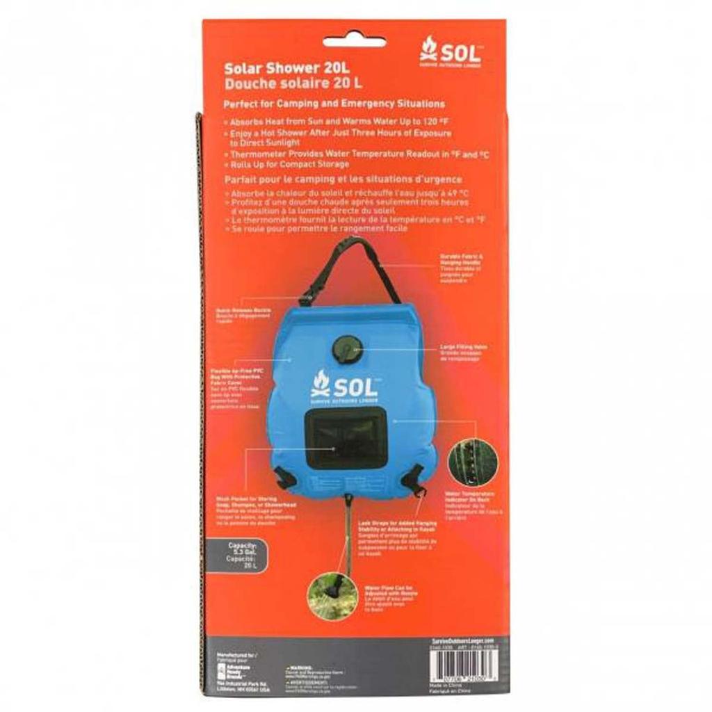 SOL Solardusche, 13873, 20L Fassungsvermögen, Warmwasser für Camping und Outdoor-Nutzung
