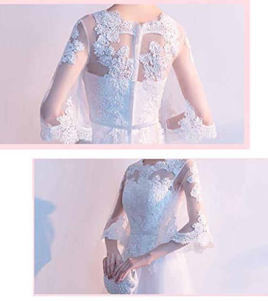 Robe de mariée mignonne pour une fête de mariage avec une longue robe blanche taille [Ominefans], robe de style princesse, manches, robe, (Blanc Longueur A, M)