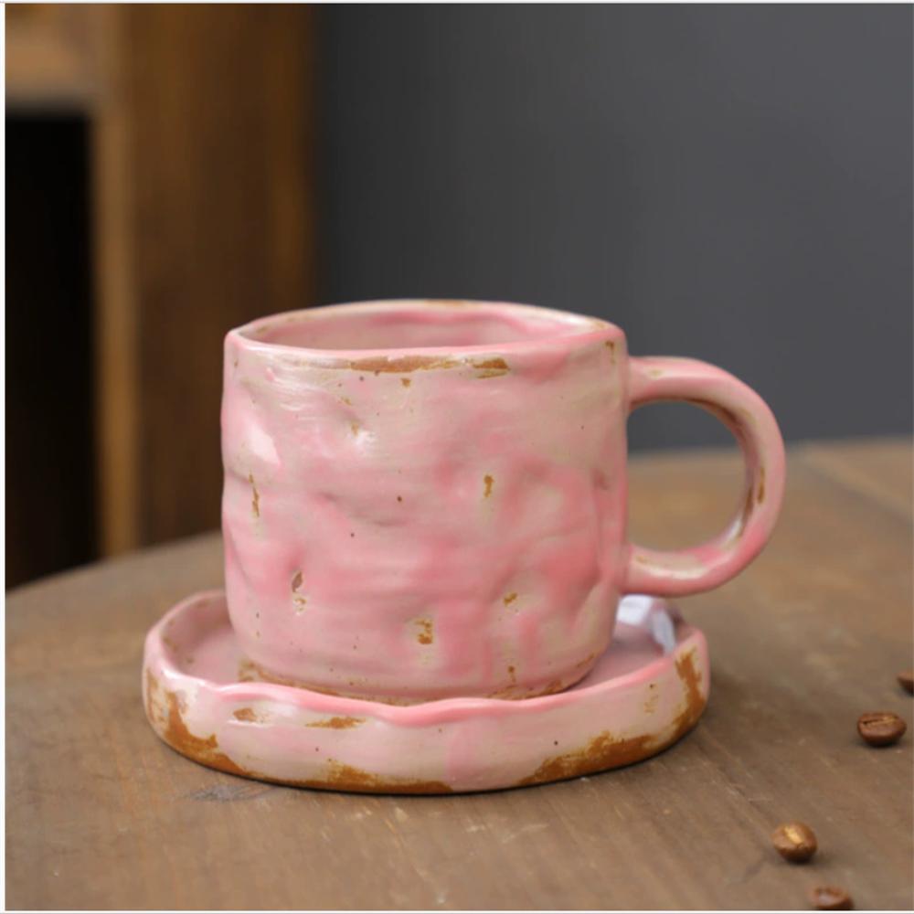 1X Japanese Style Creative Retro Ceramic Coffee Cup Mugs Saucer Set Tea Coarse Coffee Milk Cups Mug