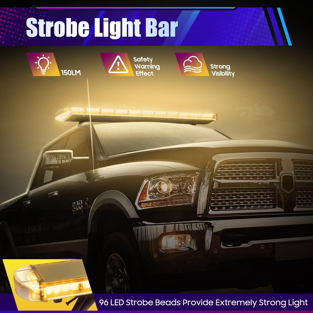 96 LED Strobe Light Bar w/Controller 16 Strobe Modes Yellow Flash Light Emergency Warning Lamp 150LM Burst Light IP65 Waterproof