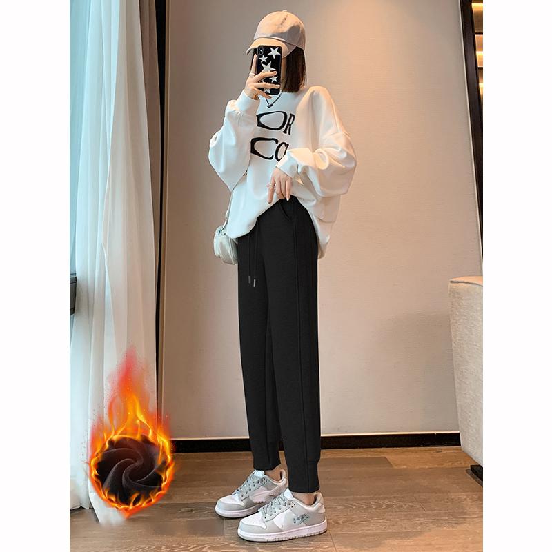 Pantaloni de damă căptușiți cu fleece, toamnă-iarnă, croială largă, îngroșați, casual, îmbrăcăminte exterioară caldă