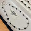 Vintage Cold White Artificial Crystal Pearl Natural Black Agate Collarbone Chain Necklace
