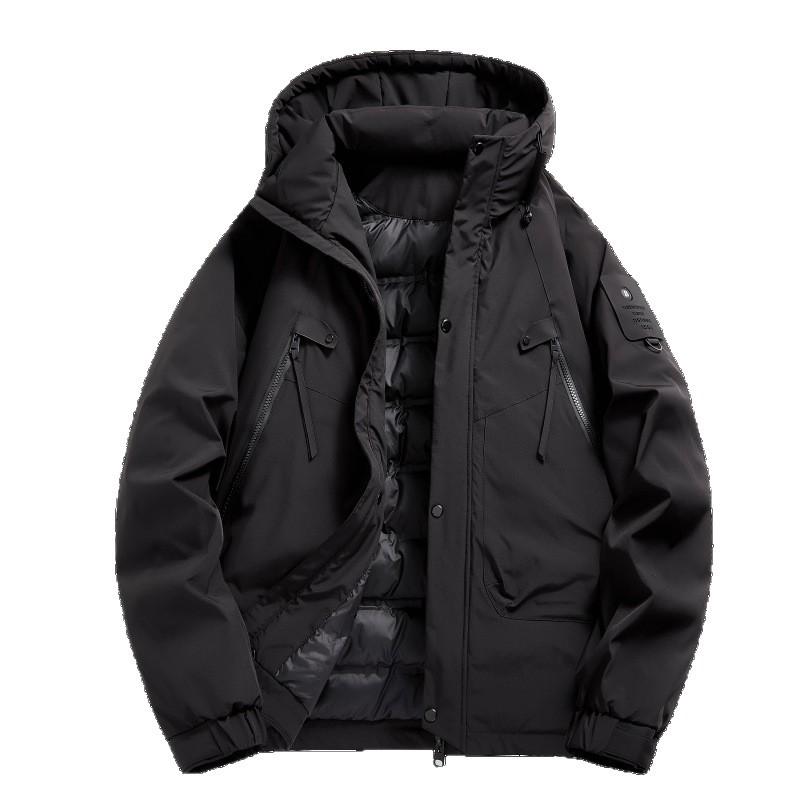 Down jacket men's winter new fashion casual hooded white duck down couple solid color thickened jacket men's clothing