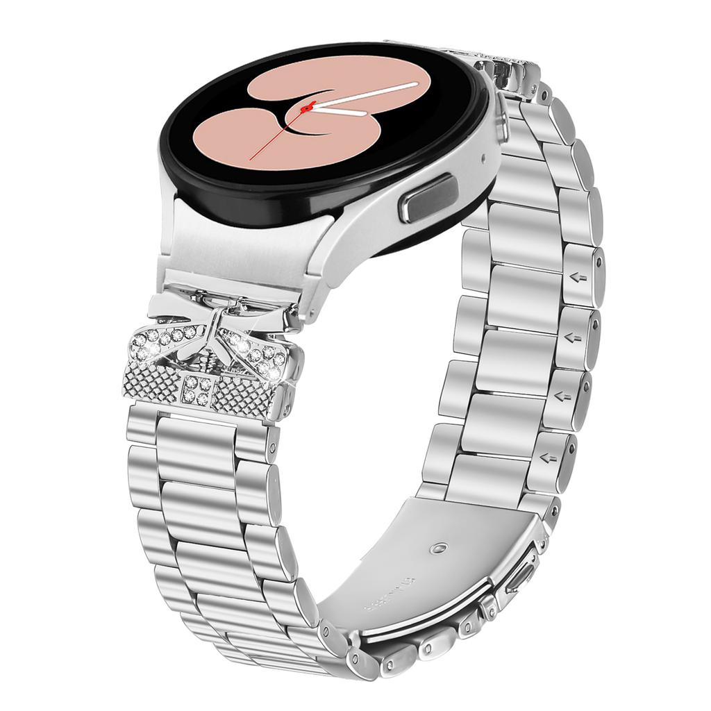 Metalowy pasek ze złączem do Samsung Galaxy Watch 5 Pro 45mm/5/5 Active/4/4 Classic/4 Active Srebrny pasek do zegarka z dekoracją motylków z cyrkoniami