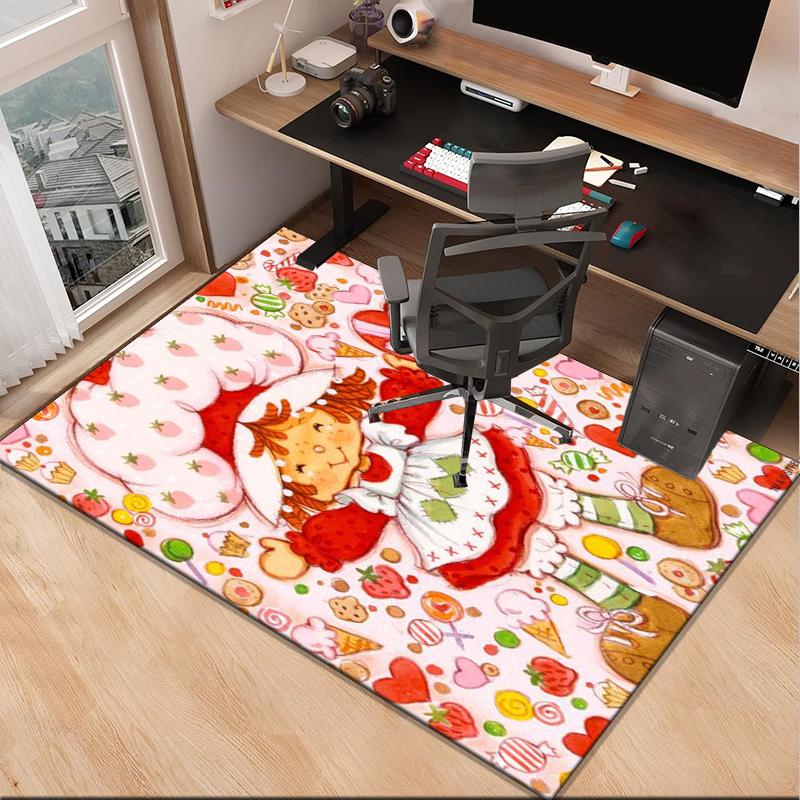 Strawberry Hat And Cat Office Rug Chair Mat, Game Carpet, Suitable for Front Door, Bedroom, Living Room, Desk, Holiday Gift