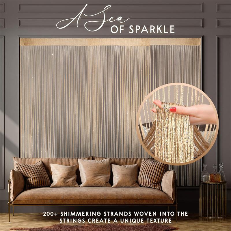 

Ave Спліт Декоративна Дверна Струнна Завіса Настінна Панель Бахрома Віконна Панель Драпірування Роздільник Кімнати Жалюзі Роздільник Китиця Екран Дім 300см*300см W100xL200cm шампанського