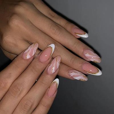 Uñas postizas, uñas postizas, uñas postizas, ondas francesas, tabletas de decoración de uñas extraíbles, parches de uñas simples, 30 tabletas