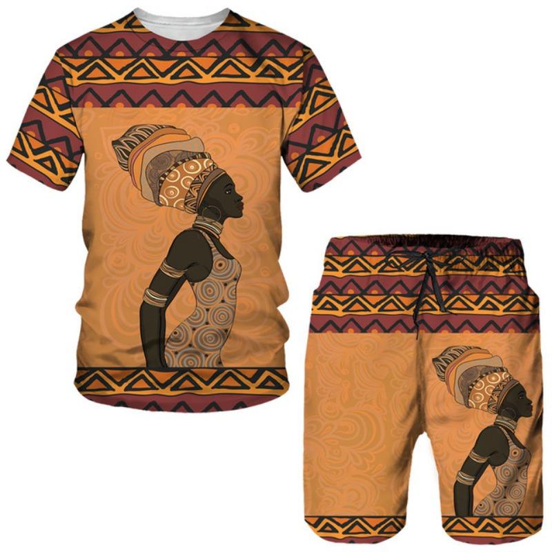 Africké dívky 3D potisk etnický styl dětské soupravy módní trička plážové šortky trička topy vintage chlapci dívky sportovní oblečení obleky