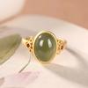 PANJBJ Anello Geometrico in Argento Sterling 925 con Giada di Hotan per Donna Ragazza Regolabile Gioielli Delicati Retrò Regalo di Compleanno Dropshipping