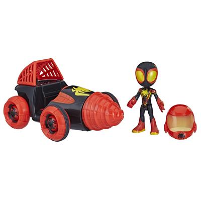Hasbro MARVEL Spidey and the Amazing Friends Web Spinner with Drill Spinner Miles with Car and Accessories 4 Inch Size Action Ages F7253 Authentic