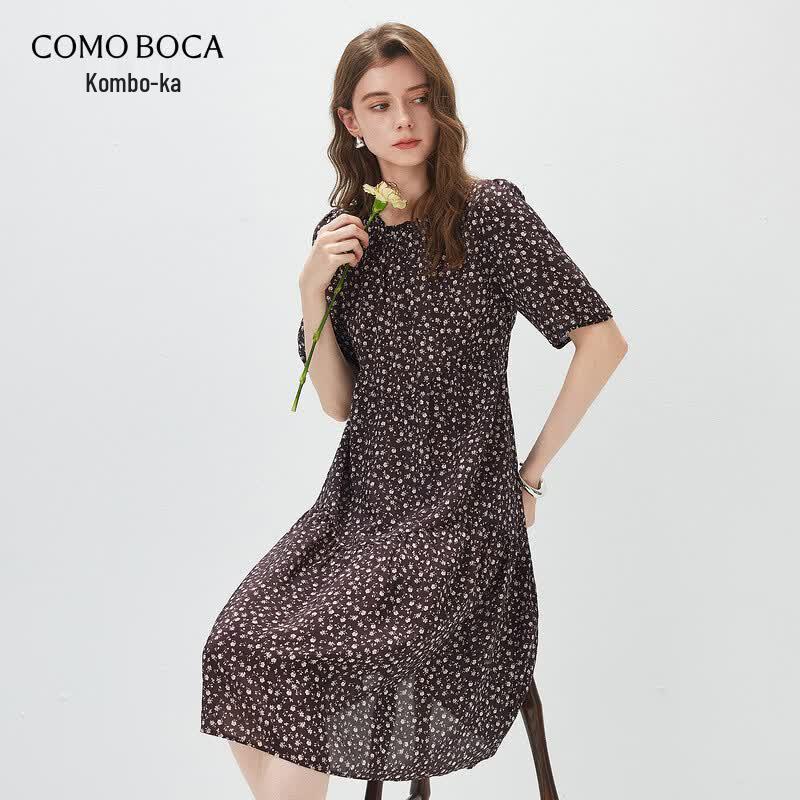 

KEMOMBOKA Women s Small Flower Print Short Sleeve Silk Dress L