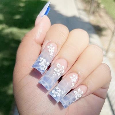 1 Set Fake Nails Set Detachable Square Head Long Beautiful Press On Fingernails with Jelly Glue Included Fake Nails
