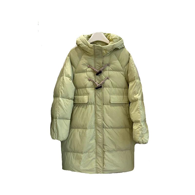 Hooded long down jacket women's 2024 winter fashion sweet design sense wooden barrel buckle thickened knee thin jacket