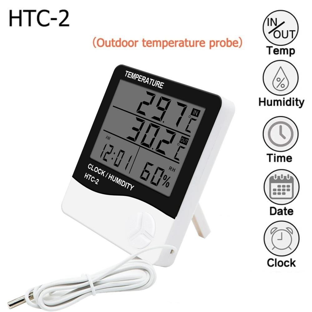 LCD Digital Temperature Humidity Meter HTC 1 HTC 1 Indoor Outdoor Hygrometer Thermometer Weather Station with Clock
