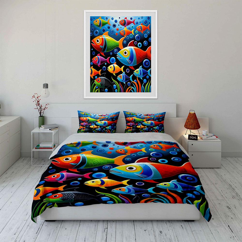 Colorful fish and bubbles. Bedding sets Duvet cover sets Duvet covers Pillowcases(1*Duvet Cover 2*Pillowcases without duvet insert)