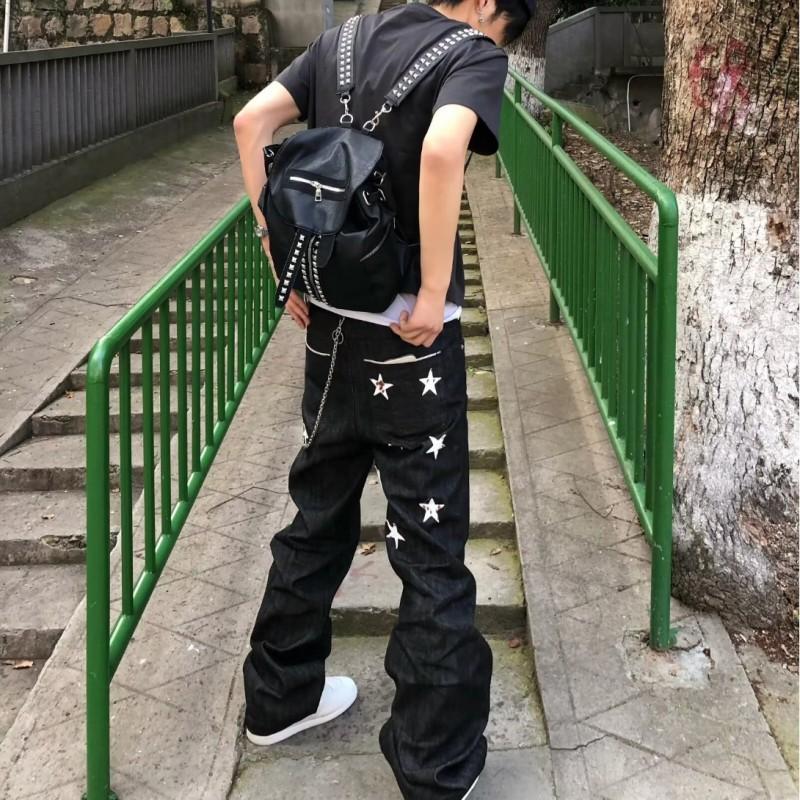 Mens Black Stretch Denim Jeans Straight Fit Zip Fly Slimming Casual Trousers Youth Streetwear