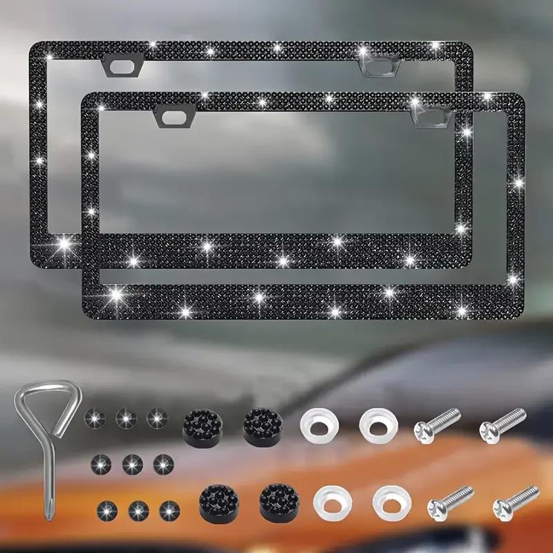 NEW Bling Crystal Car License Plate Frame Women Rhinestone License Plate Frame Cover Holder Car Accessories with Screw 31*16cm License Plate Covers