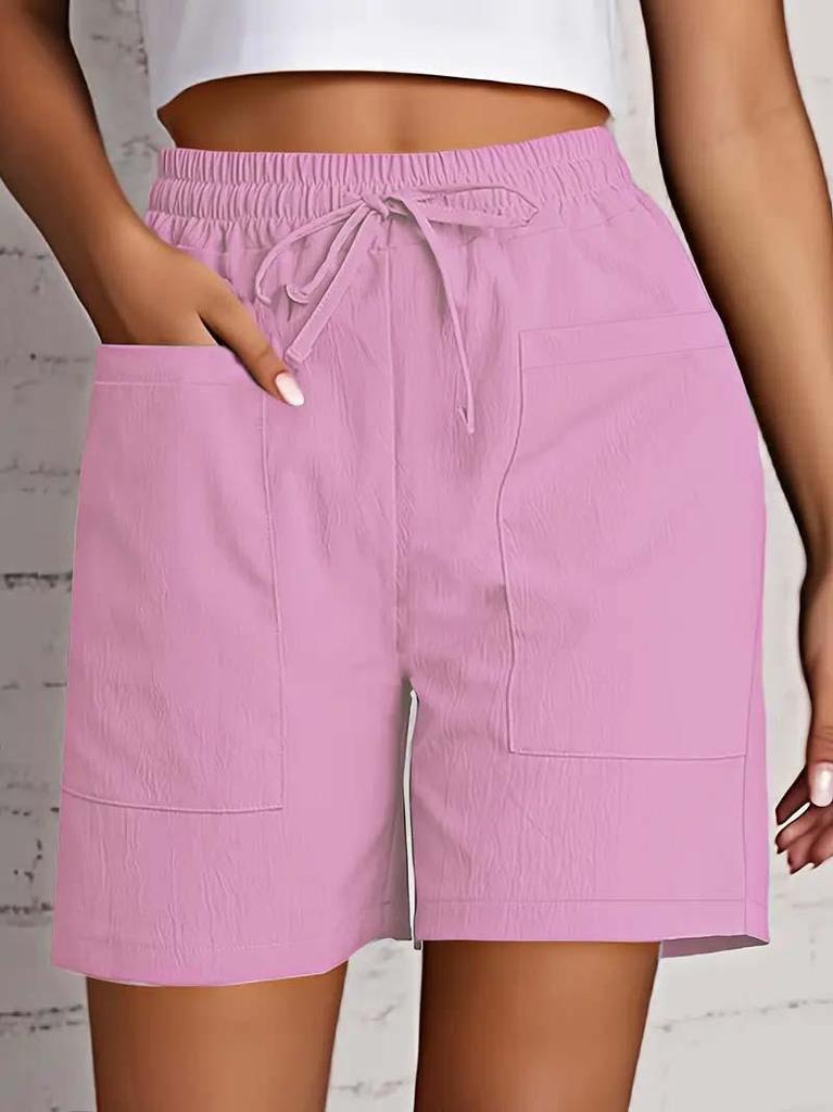 Pantaloncini Capri Estivi 2025 da Donna a Colore Unico, Vita Alta, Vestibilità Larga, con Tasche