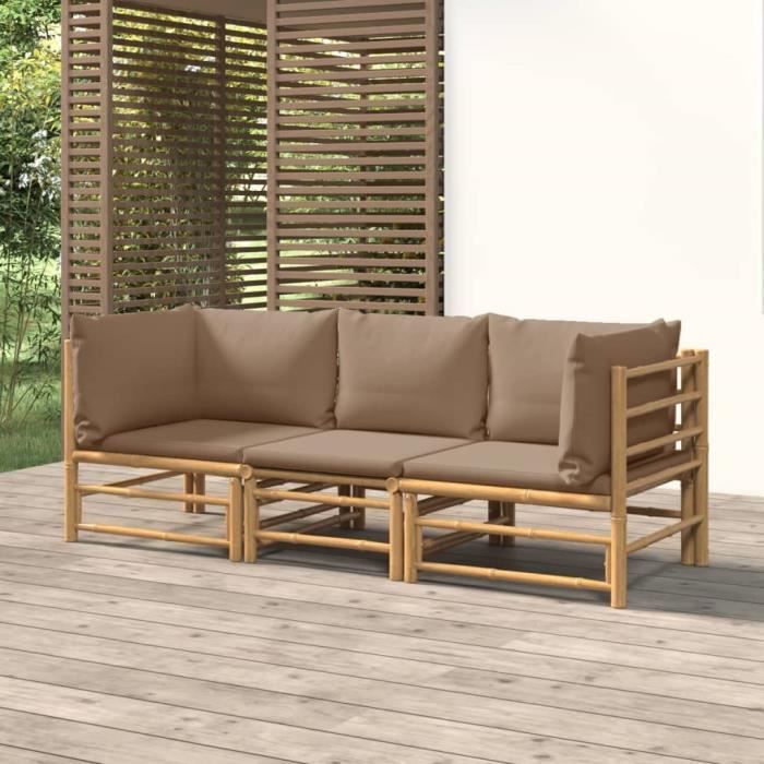 VidaXL Salon de jardin 3 pcs avec coussins taupe bambou 3155119