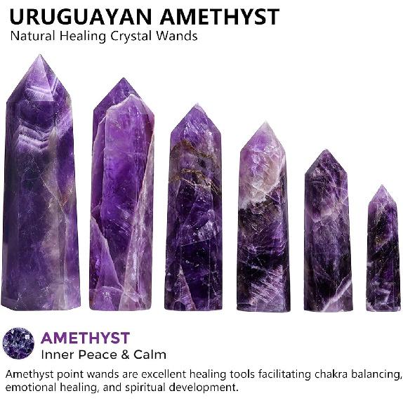 Natural Amethyst Crystal Wand - Healing Pointed Tower for Energy Meditation Chakra Balancing 2.5-3 inch