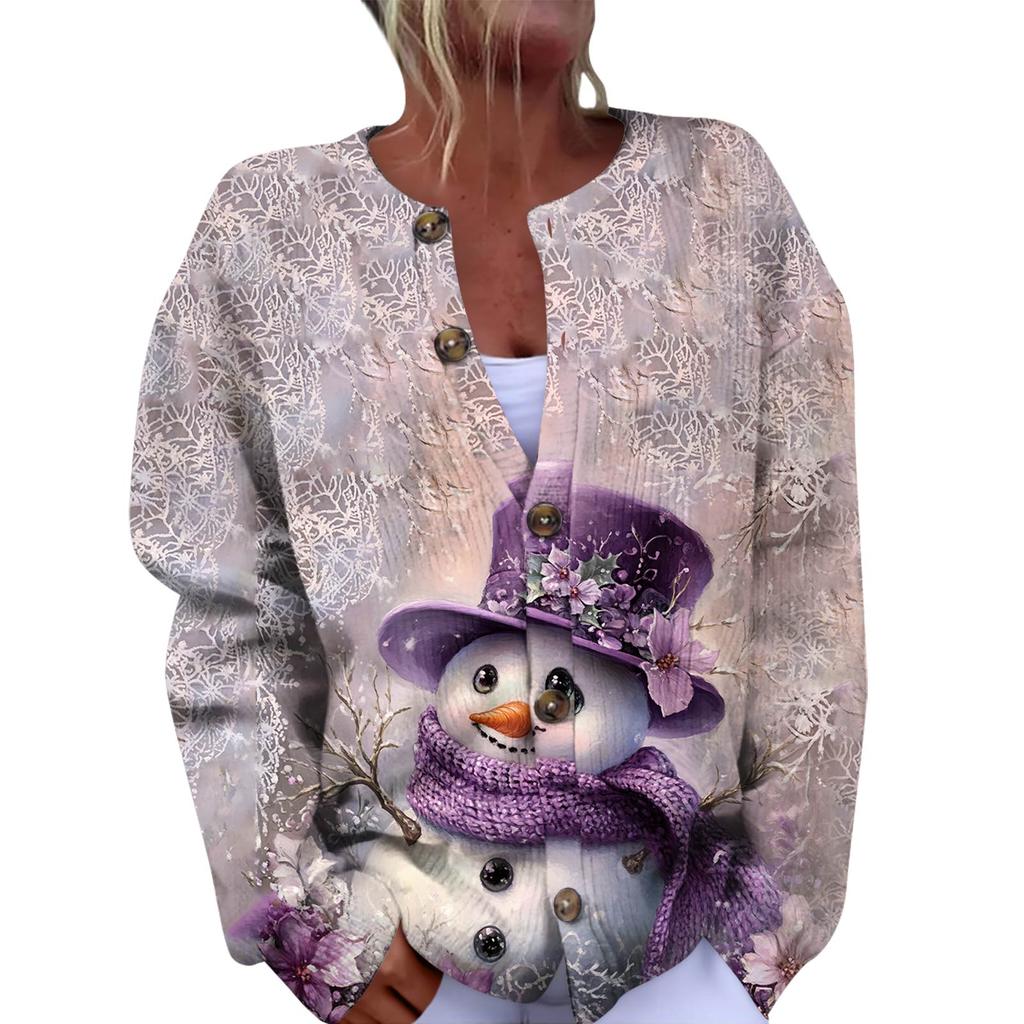 Women's Fashion Christmas Printed Long Sleeve Knitted Cardigan Button Down Jacket