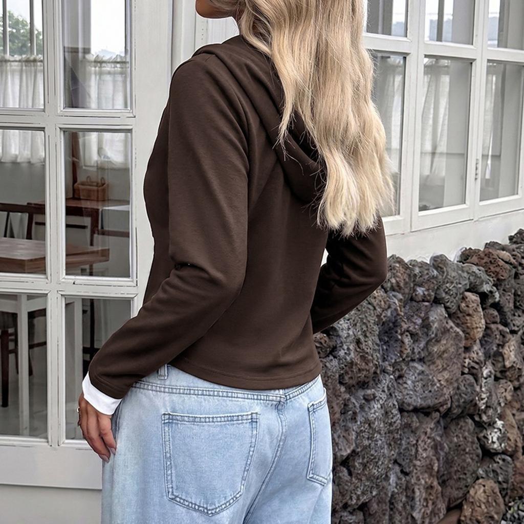 Women's Color Block Hoodie Casual Loose Fit Pullover Sweatshirt Top for Everyday Wear
