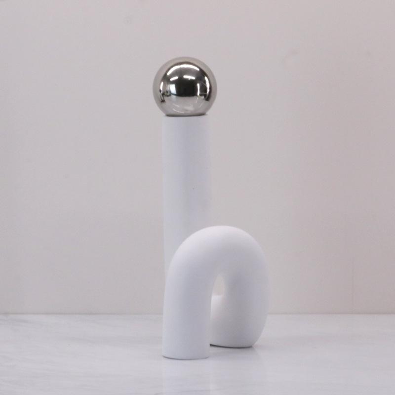 Simple Modern Electroplated Metal Decorative Ball Creative Blue and White Twisted Flower Arrangement Ornaments S-shaped Elbow Model House Accessories