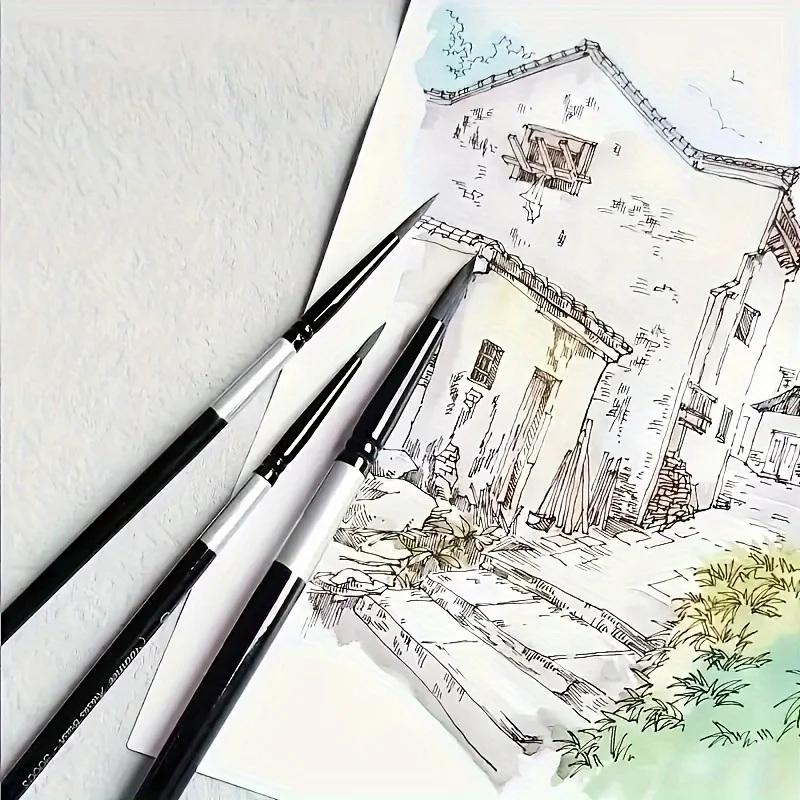 7Pcs Art Brush Set - Round/Pointed Tips For Gouache/H2O | Beginner Artist Kit W/Wood Handle (No Shed)