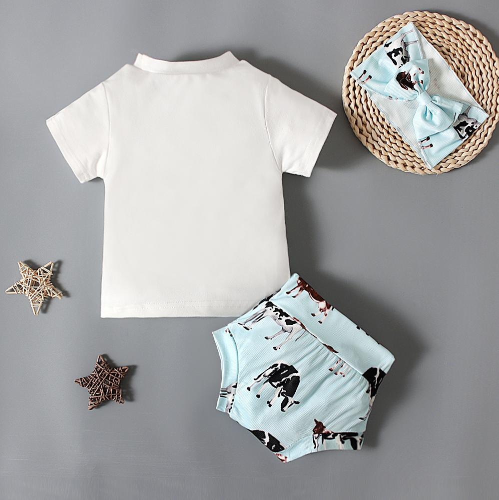 Summer Baby Animal Printed Tee Shirt + Shorts + Headband 3PCS Outfits Clothes for 0-3 Years