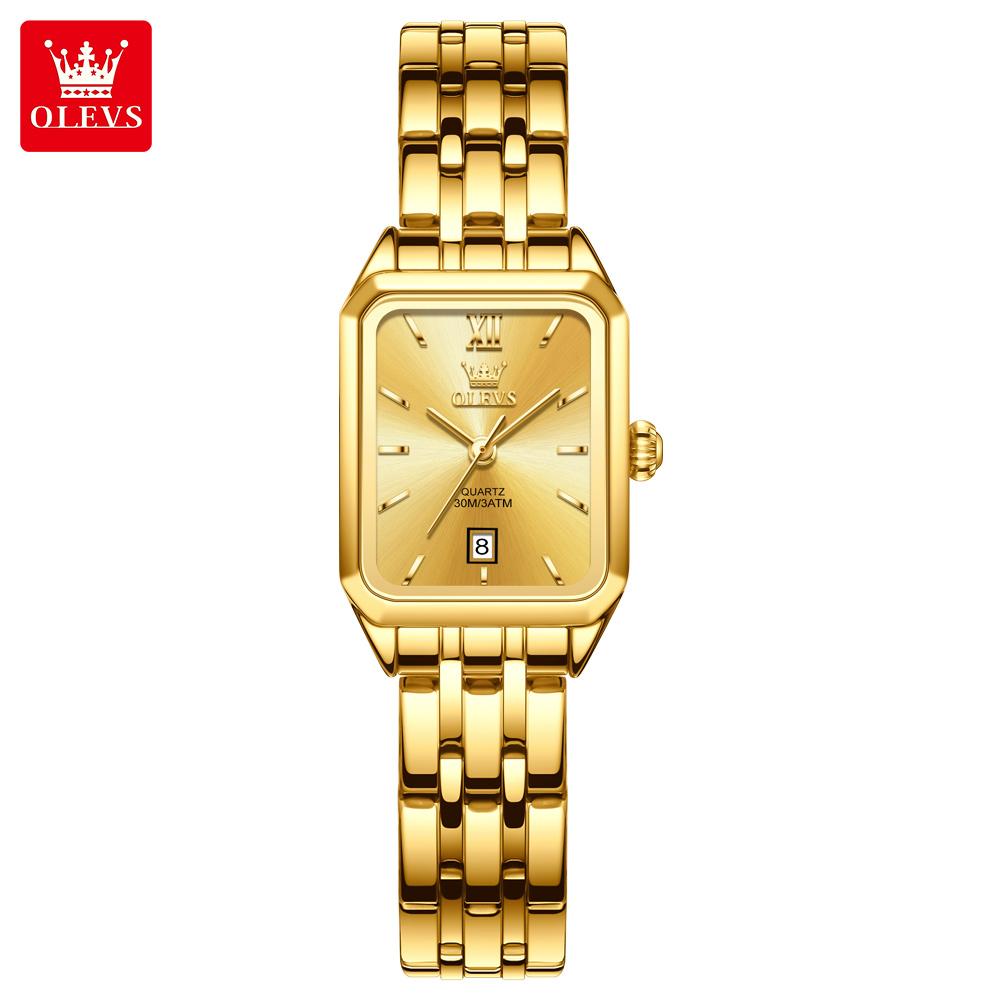 OLEVS Quartz Women's Watches Stainless Steel Square Small Gold Watch for Women Waterproof Auto Date Elegant Ladies Wristwatches