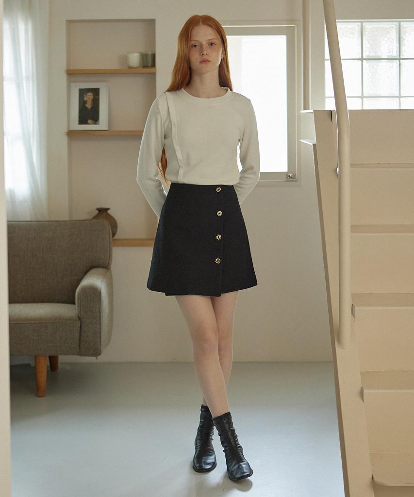 YUPPE Collar Tweed Skirt_Black