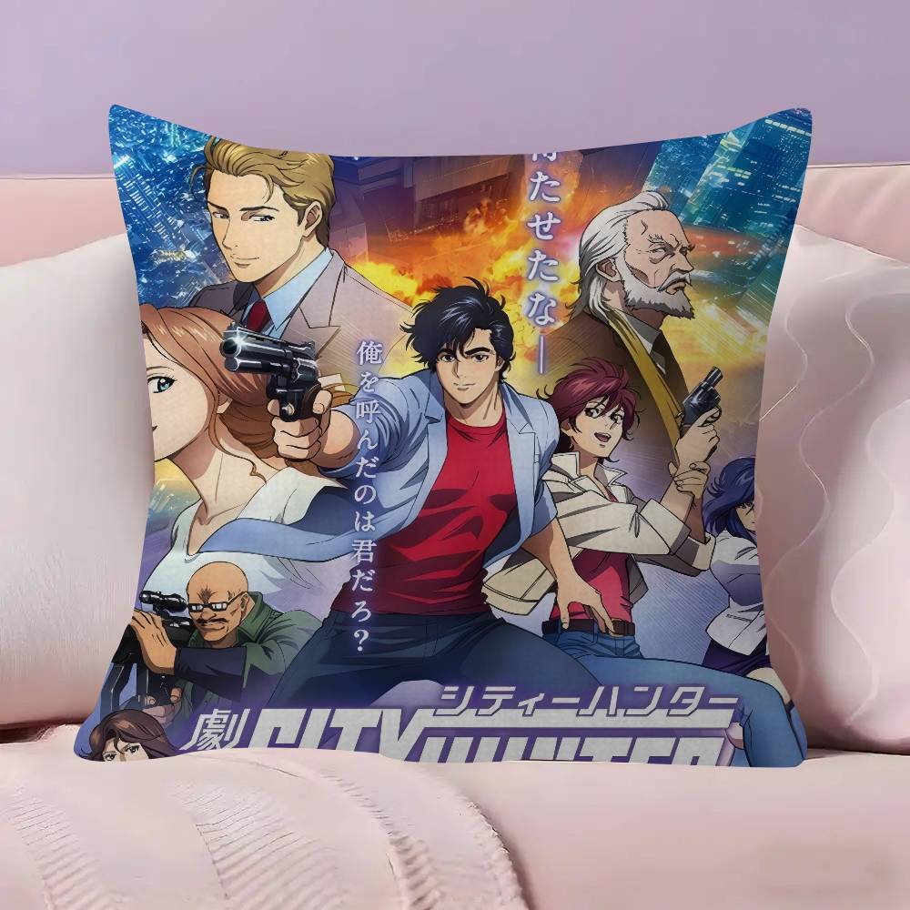 C-City Hunter P-Private Eyes Pillow Covers Cartoon Sofa Decorative Home Double-Sided Printing Short Plush Cute Cushion Cover