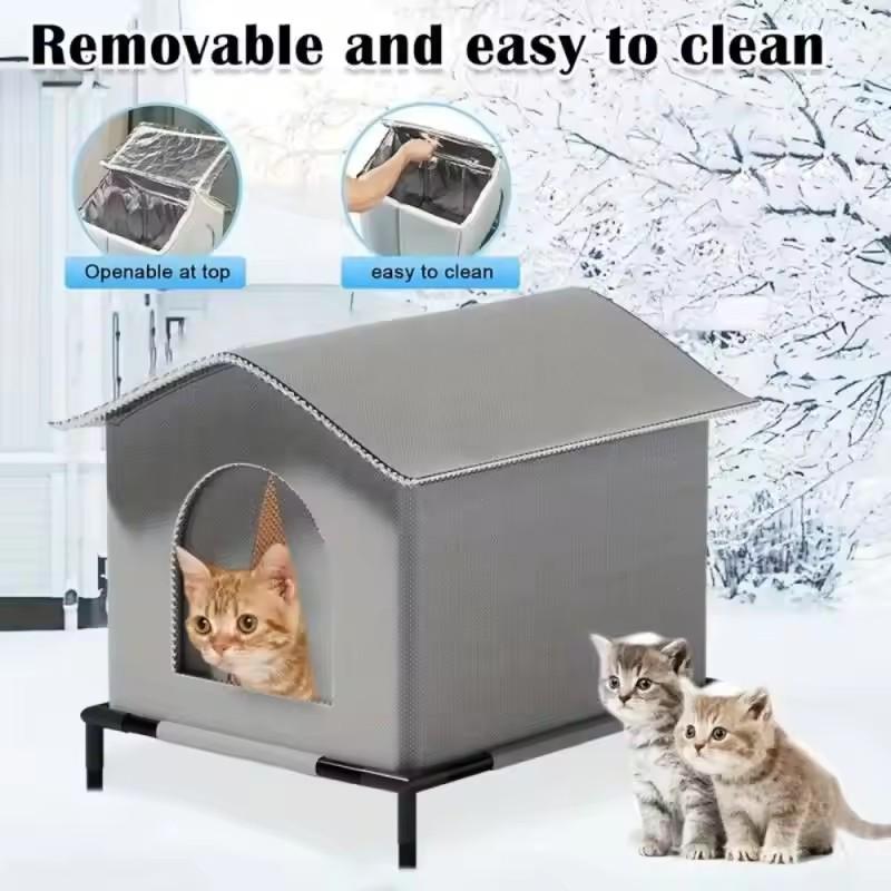 Outdoor Cat House All Season Waterproof Elevated Base Summer Heat Insulation Winter Warm Shelter For Stray Cats Small Dogs