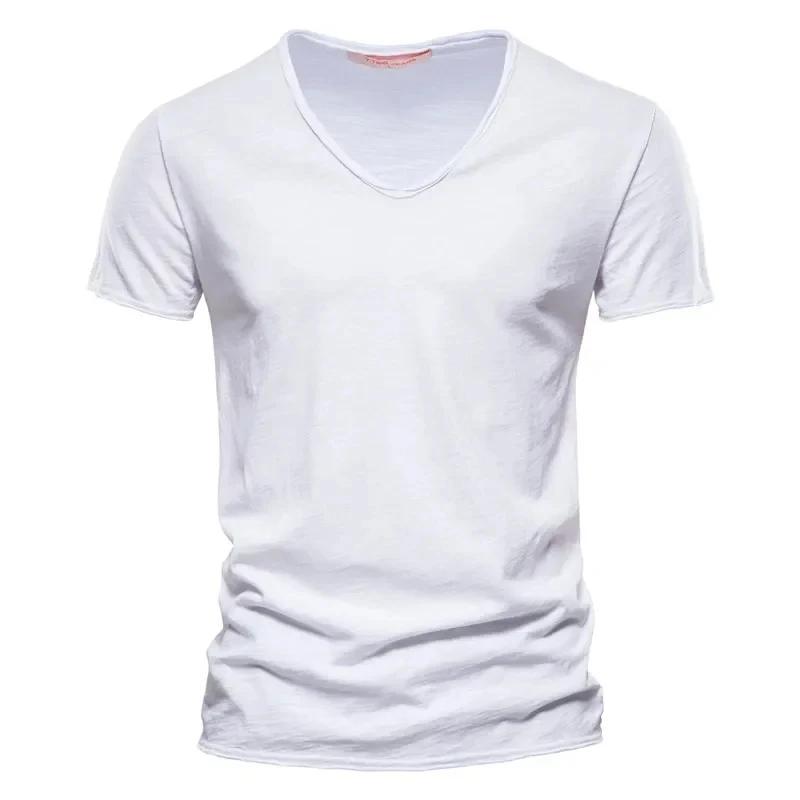 Nsom 100% Katoen Heren T-shirt Tops V-hals Dunne Korte Mouw T-shirts Heren Mode Fitness Heet T-shirt Voor Mannen Maat S-5XL XS