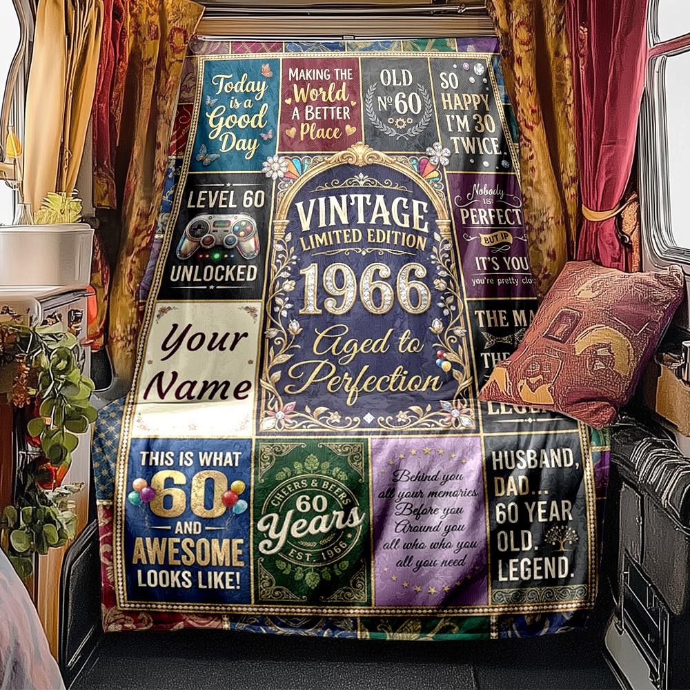 Vintage 1966 Edition Celebrating 60 Years Of Excellence Blanket Personalized Name Soft Comfortable Stylish Blanket Car Blanket Perfect For Travel