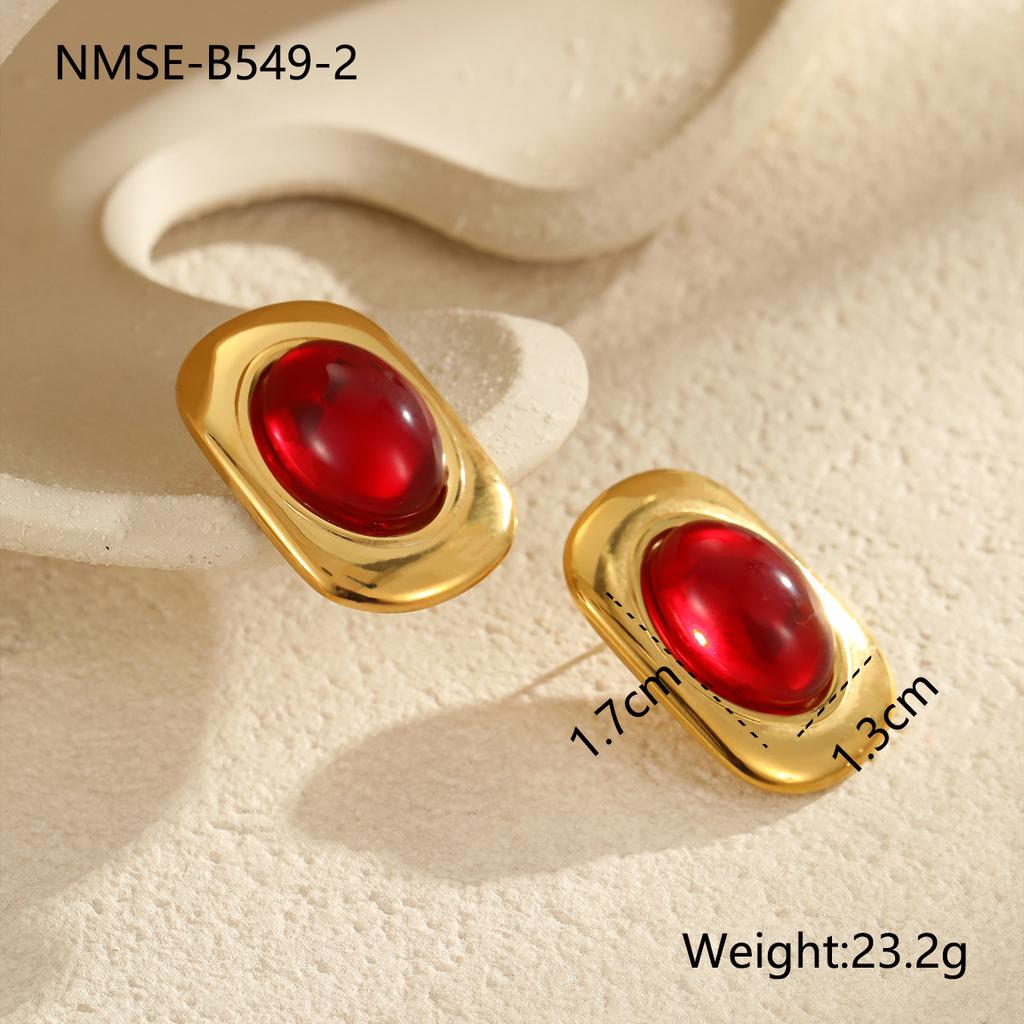 GEMCHIC Women's Retro Geometric Oval Stud Earrings Fashion Gold Tone Resin Statement Jewelry