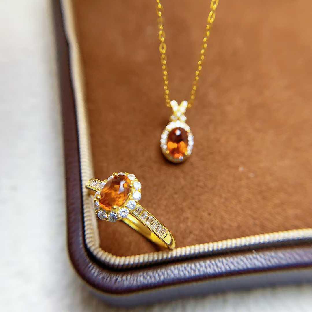 

Natural Citrine Ring - Trendy Light Luxury Jewelry Set Pendant (no chain)