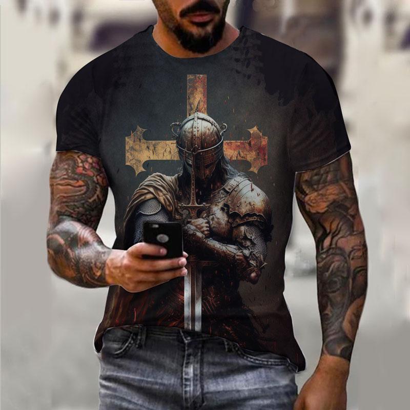 Sparta Neues Mode Heldenmuster T-Shirt Europäische und Amerikanische Sommer Mode Kurzarm Oberteile Lässig Personalisierte Aufdrucke Rundhals Streetwear