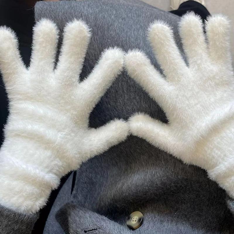 1Pairs Fashion Winter Mink Velvet Five Full Finger Gloves Plush Warm Cold-Proof Gloves Outdoors Cycling Solid Color Mittens