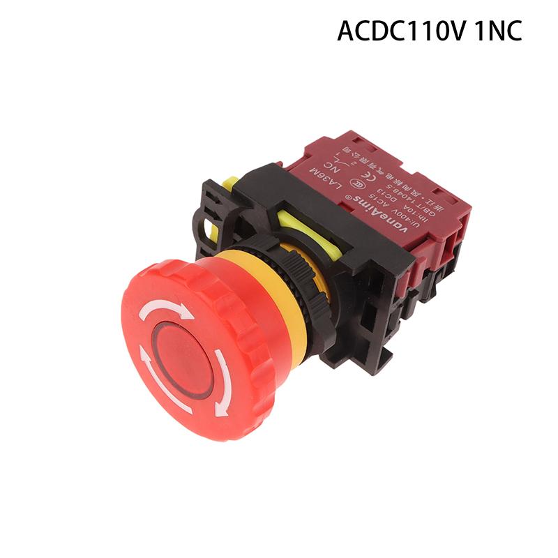22MM LA36M Emergency Stop Button Switch E-Stop Plastic Mushroom Push Button Switches ON OFF With LED Light 12V-24V 110V 220-380V