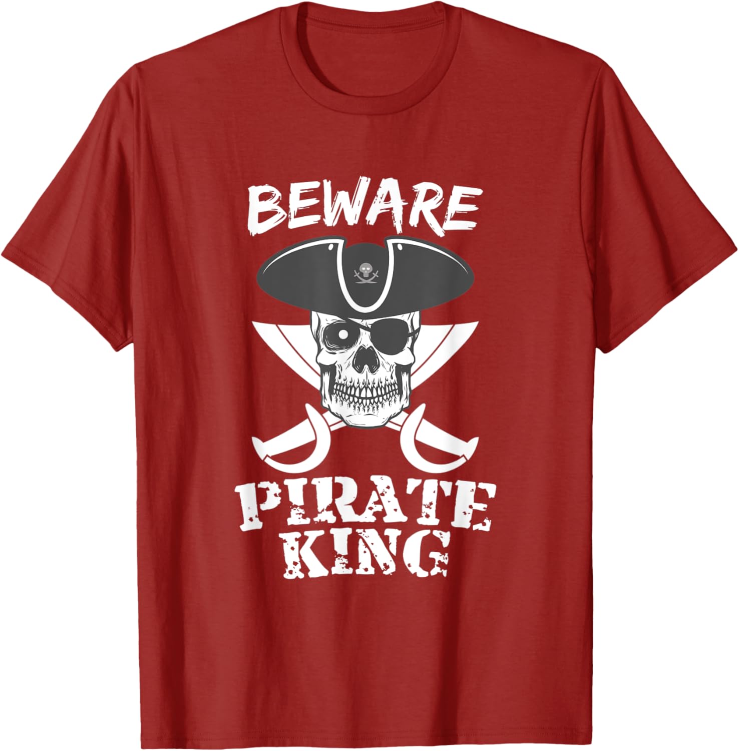 Beware Pirate King Skull and Crossed Swords Graphic Tee Casual Cotton Short Sleeve TShirt S