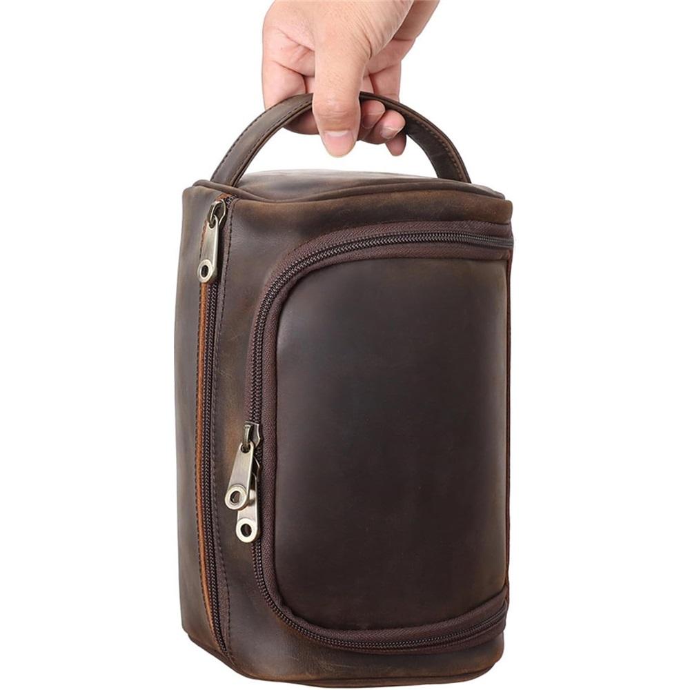 Men's Leather Hanging Toiletry Bag, Travel Shaving Kit, Portable Cosmetics Storage Bag, Toiletry Case