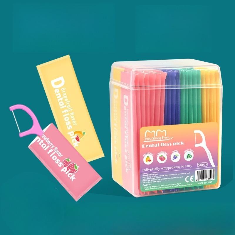 50PCS Disposable Fruit Flavor Floss Individual Packaging Portable Dental Floss Toothpick Line Oral Care Teeth Cleaning Tools